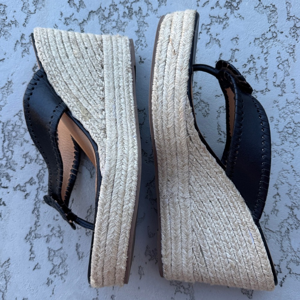 Jack Rogers Women's Black Leather Espadrille Wedge Sandals Flip Flops Size 9.5M - Picture 5 of 8